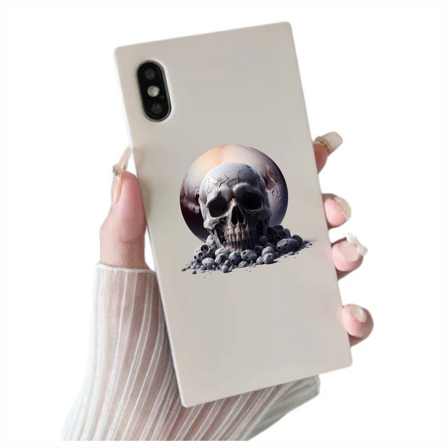 Skull Moon Rocks Cracked White Vinyl Sticker Decal