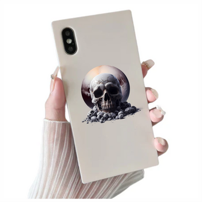 Skull Moon Rocks Cracked White Vinyl Sticker Decal