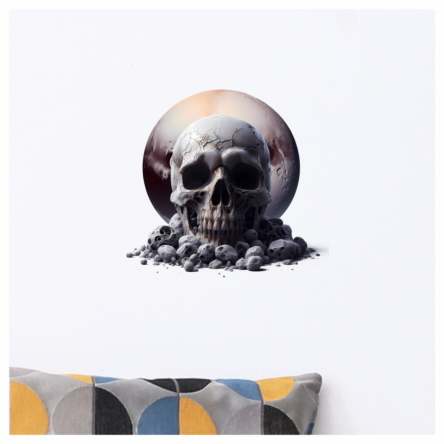 Skull Moon Rocks Cracked White Vinyl Sticker Decal