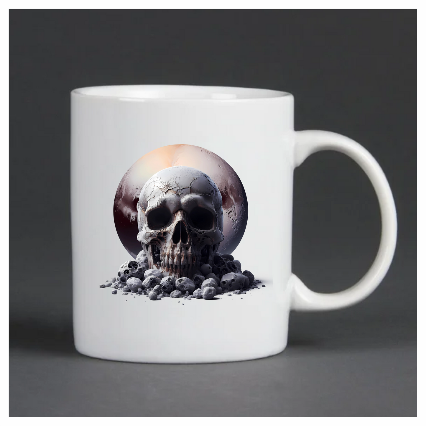 Skull Moon Rocks Cracked White Vinyl Sticker Decal