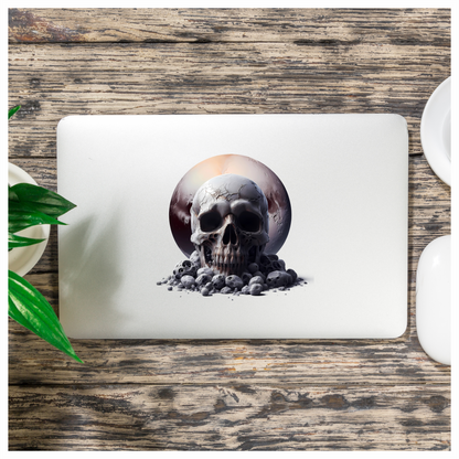 Skull Moon Rocks Cracked White Vinyl Sticker Decal