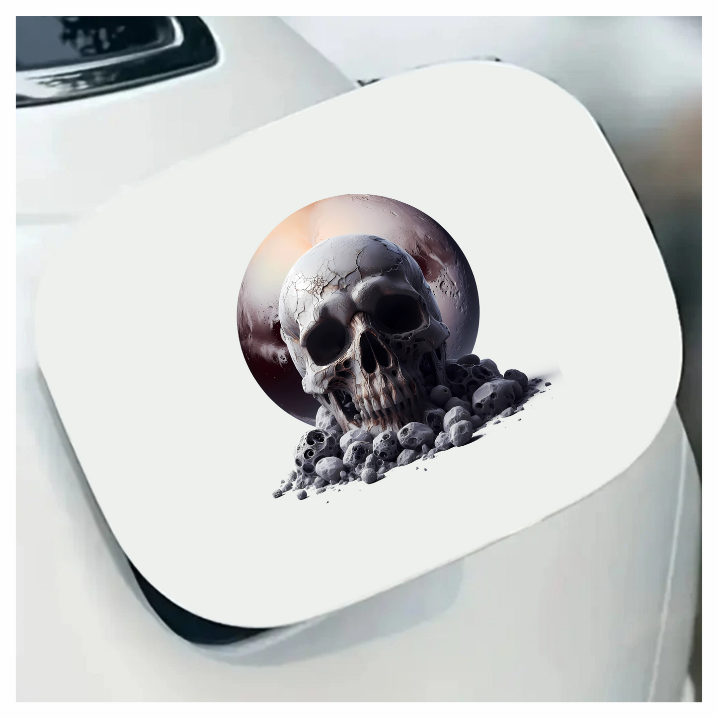 Skull Moon Rocks Cracked White Vinyl Sticker Decal
