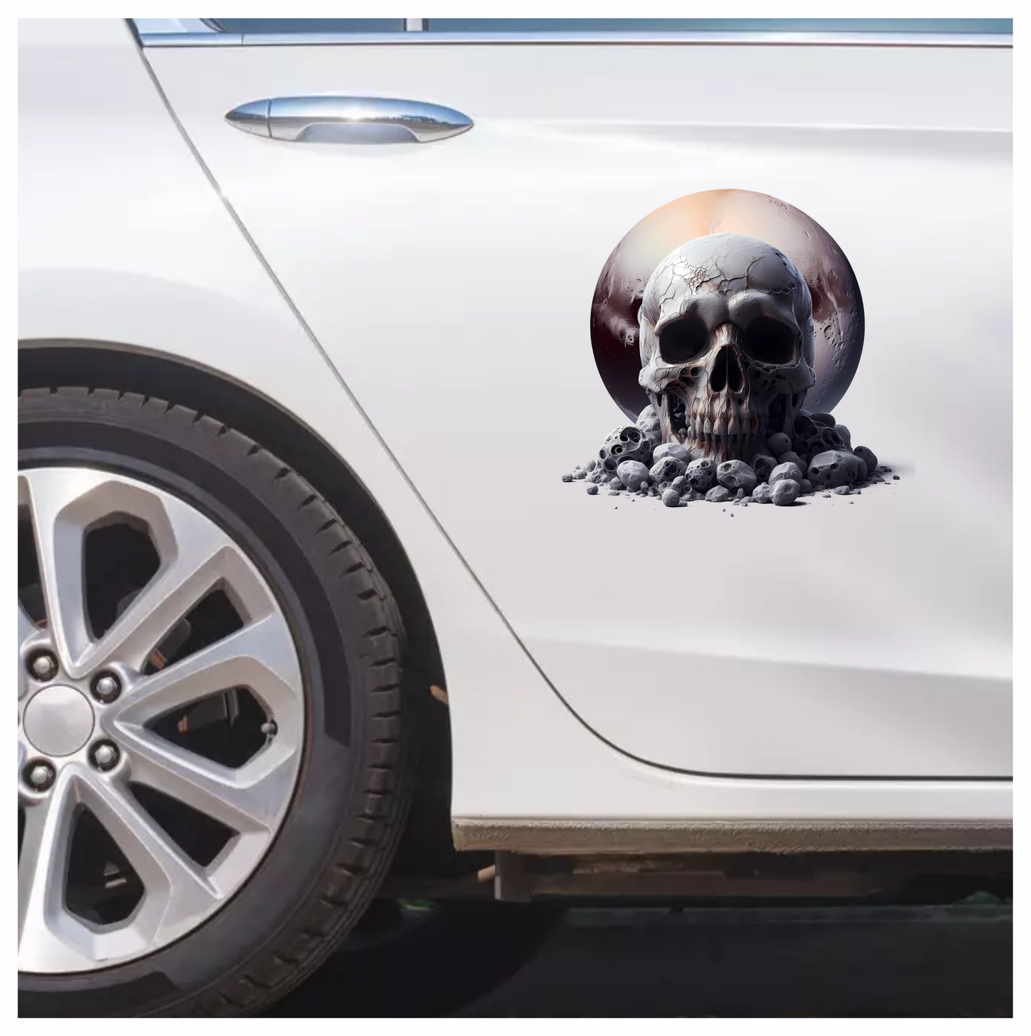 Skull Moon Rocks Cracked White Vinyl Sticker Decal