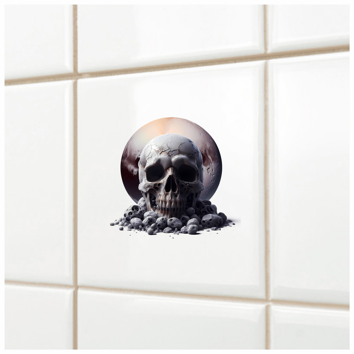 Skull Moon Rocks Cracked White Vinyl Sticker Decal
