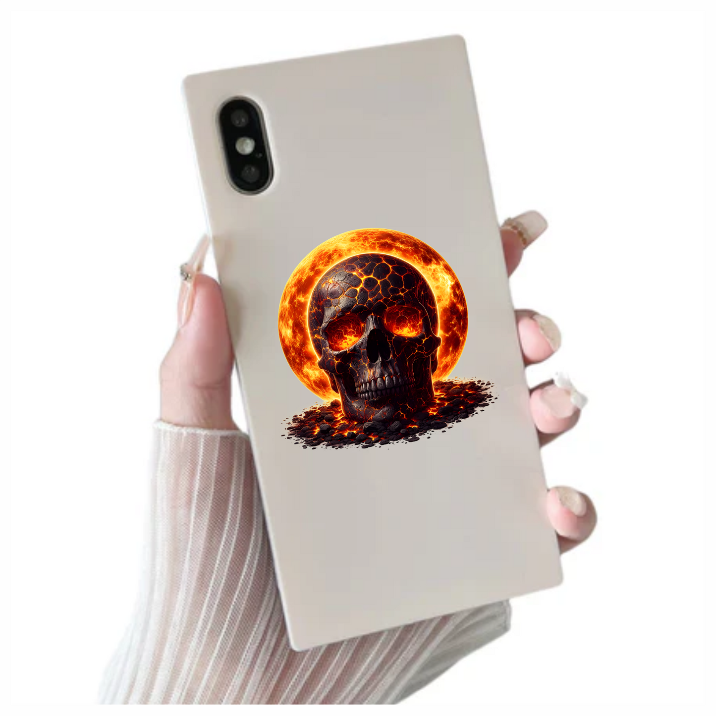 Skull Lava Fire Bright Orange Vinyl Sticker Decal