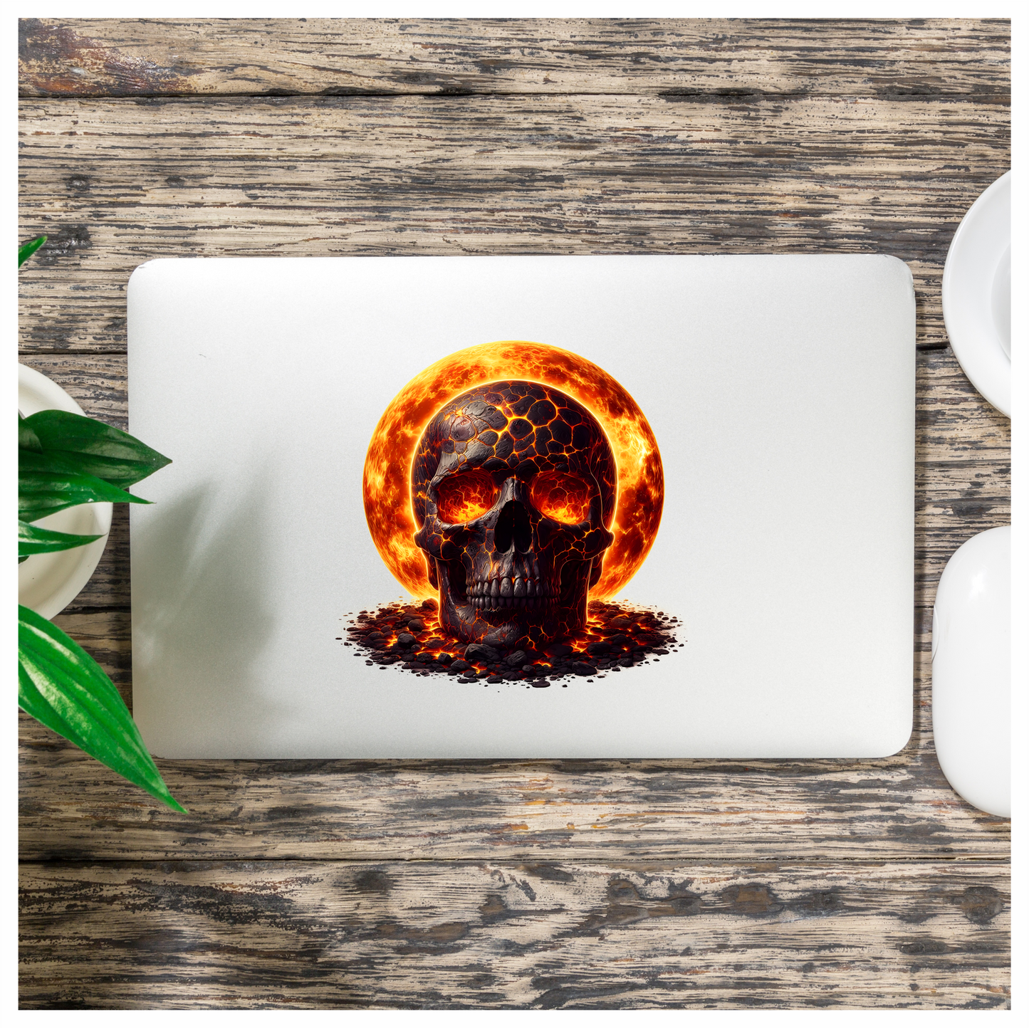 Skull Lava Fire Bright Orange Vinyl Sticker Decal