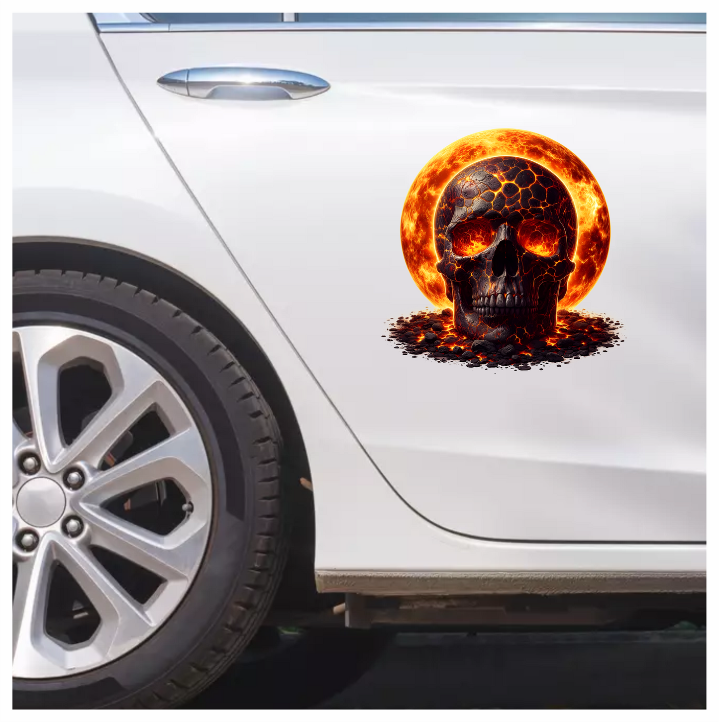 Skull Lava Fire Bright Orange Vinyl Sticker Decal