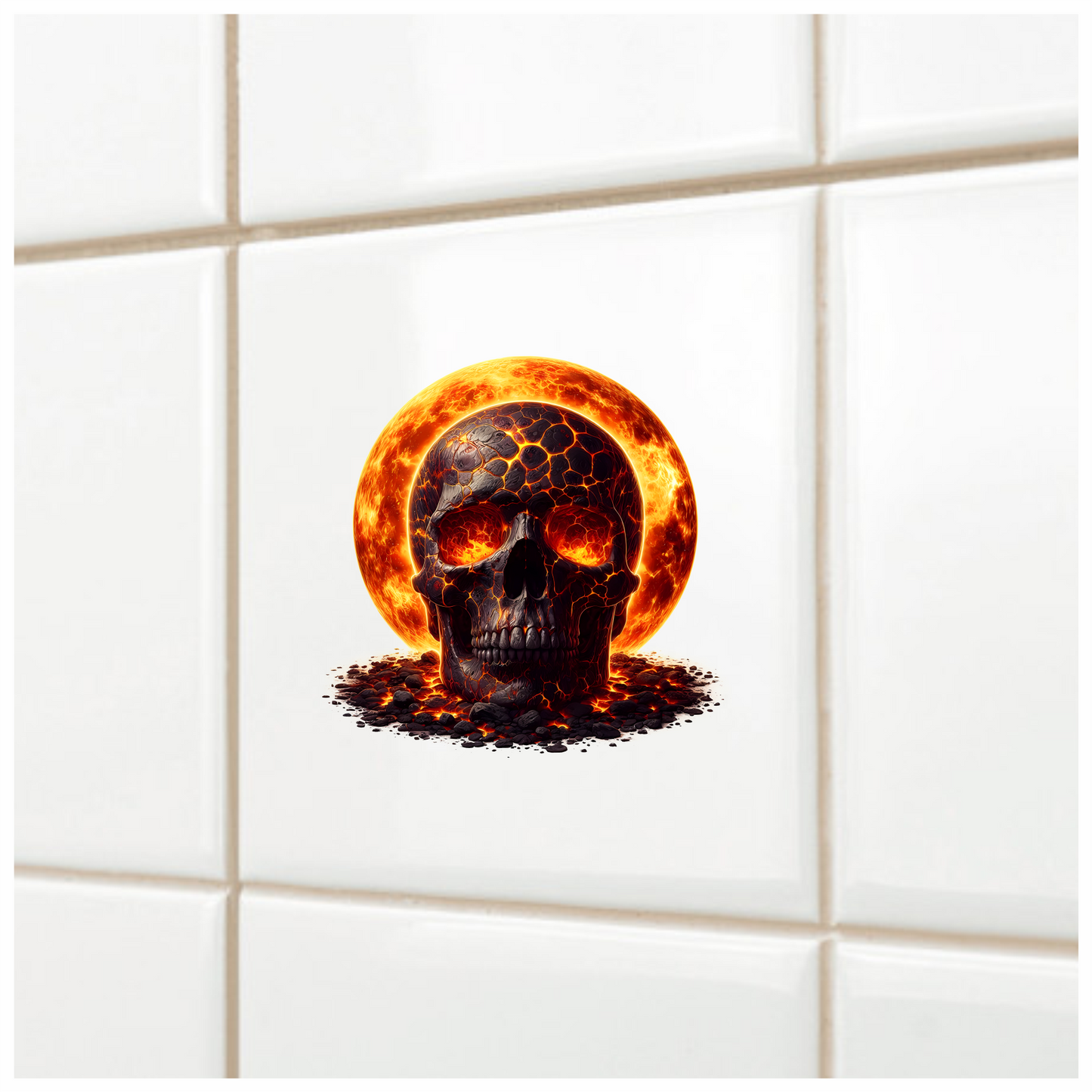 Skull Lava Fire Bright Orange Vinyl Sticker Decal