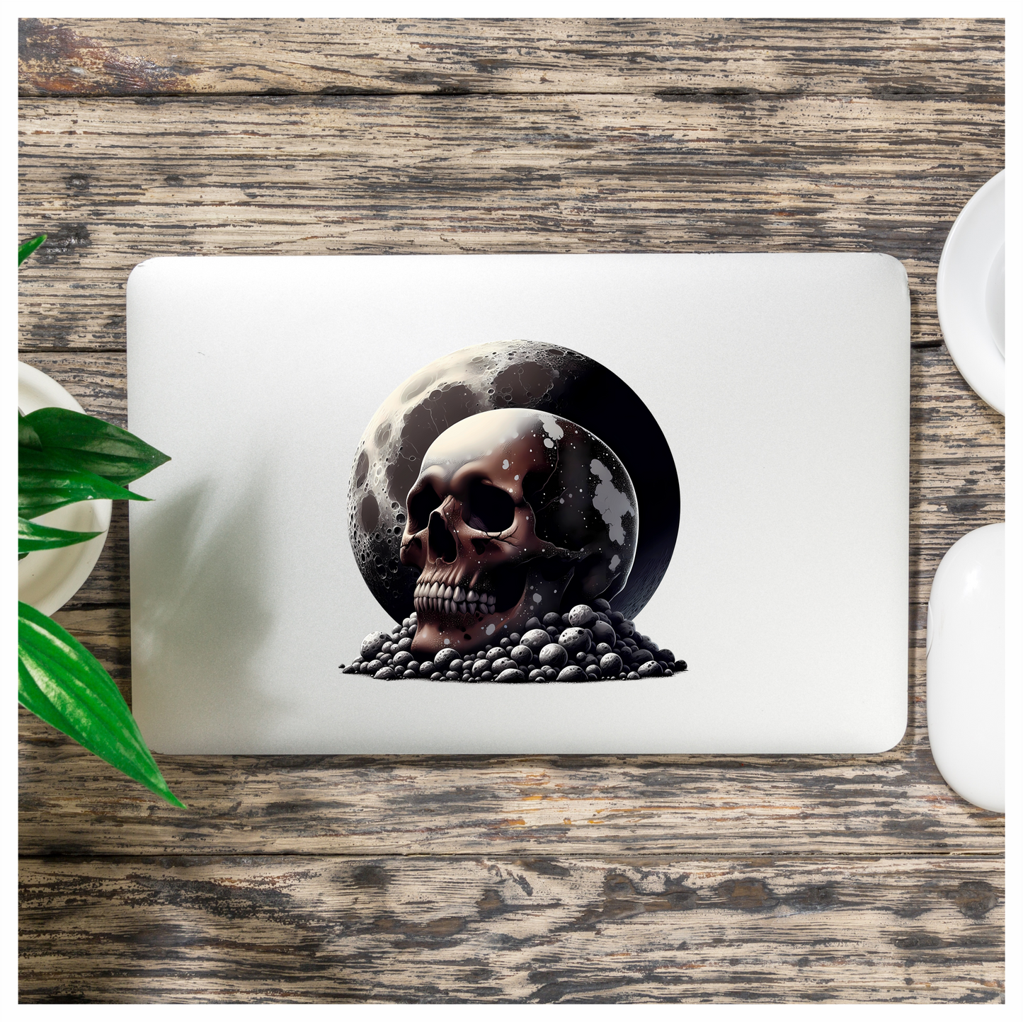 Skull Moon Rocks Dark Black Vinyl Sticker Decal