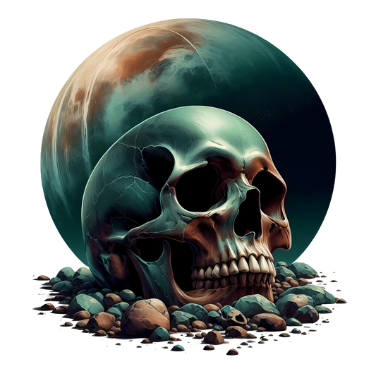 Skull Moon Rocks Green Vinyl Sticker Decal