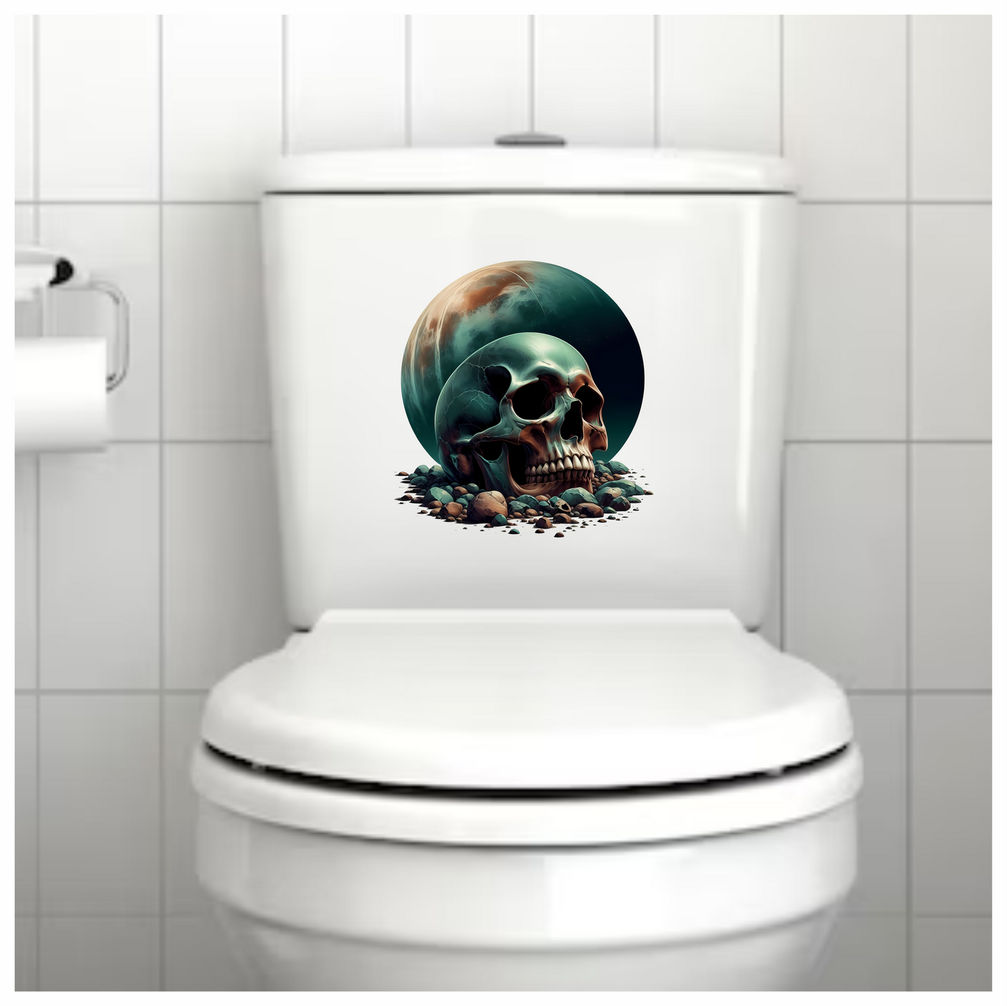 Skull Moon Rocks Green Vinyl Sticker Decal