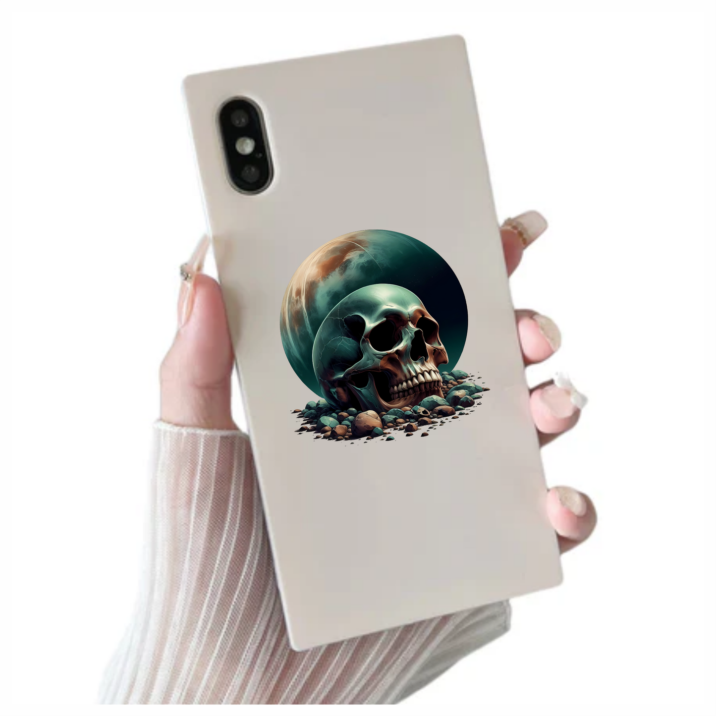 Skull Moon Rocks Green Vinyl Sticker Decal