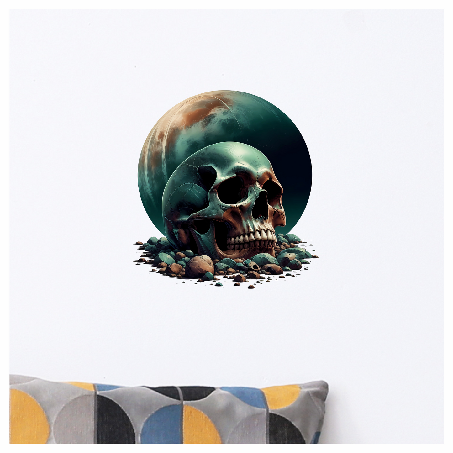 Skull Moon Rocks Green Vinyl Sticker Decal