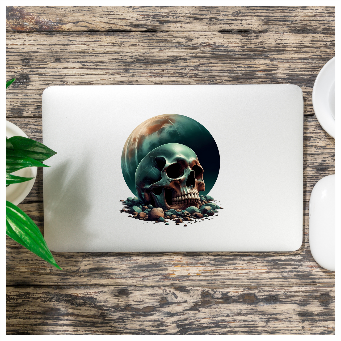 Skull Moon Rocks Green Vinyl Sticker Decal