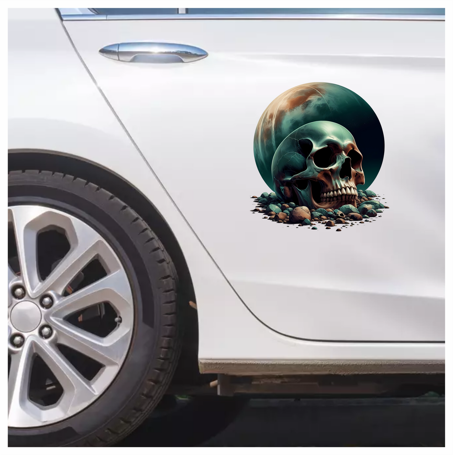 Skull Moon Rocks Green Vinyl Sticker Decal