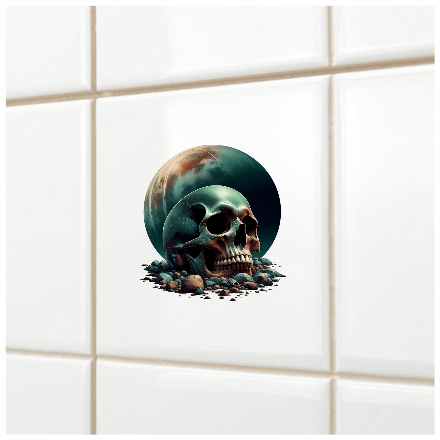 Skull Moon Rocks Green Vinyl Sticker Decal