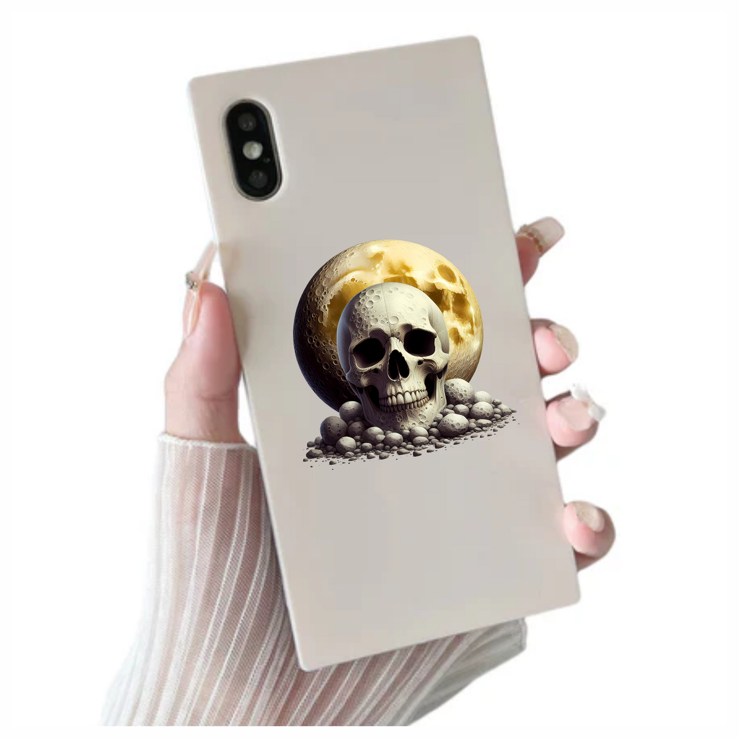 Skull Moon Rocks Yellow Vinyl Sticker Decal