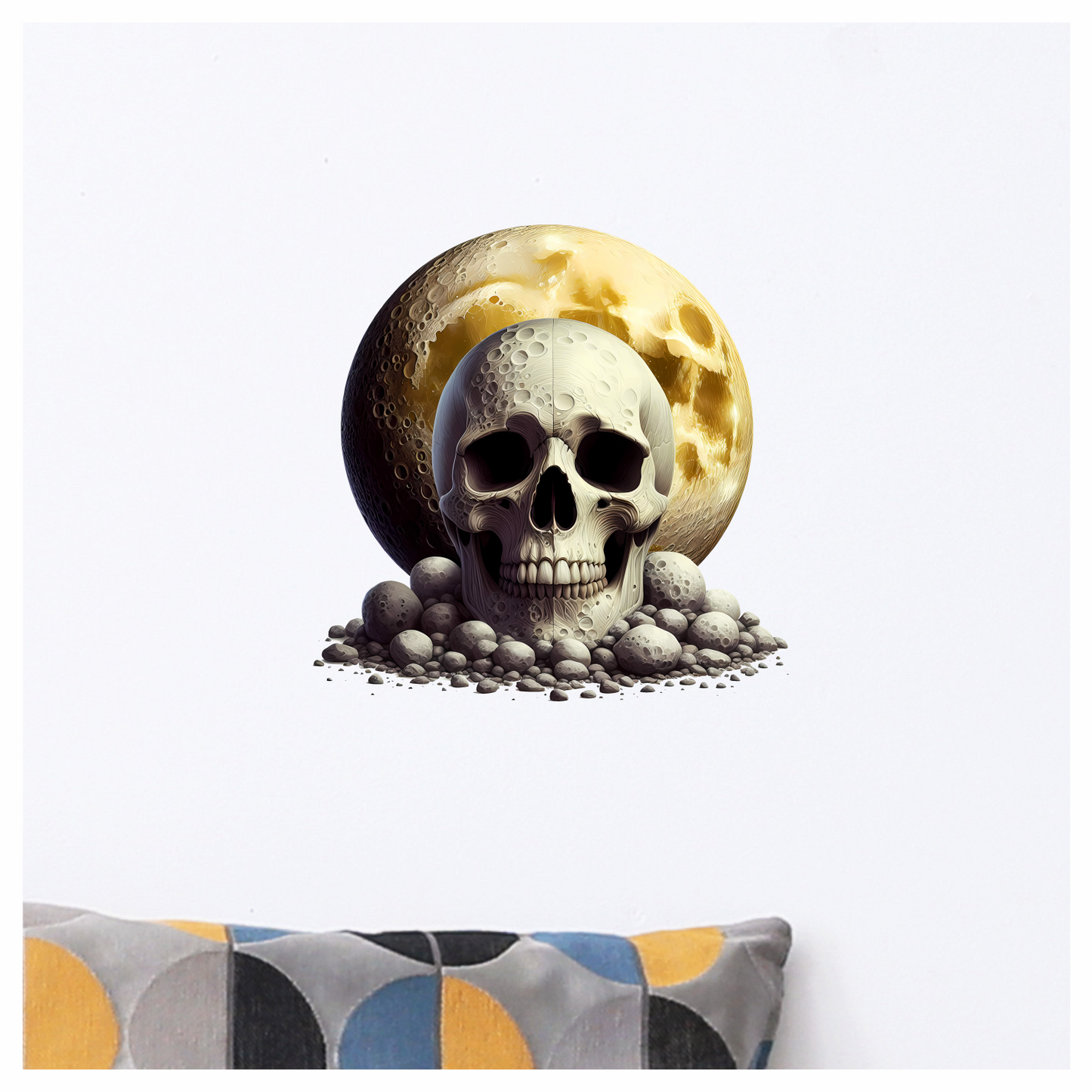 Skull Moon Rocks Yellow Vinyl Sticker Decal