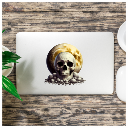 Skull Moon Rocks Yellow Vinyl Sticker Decal