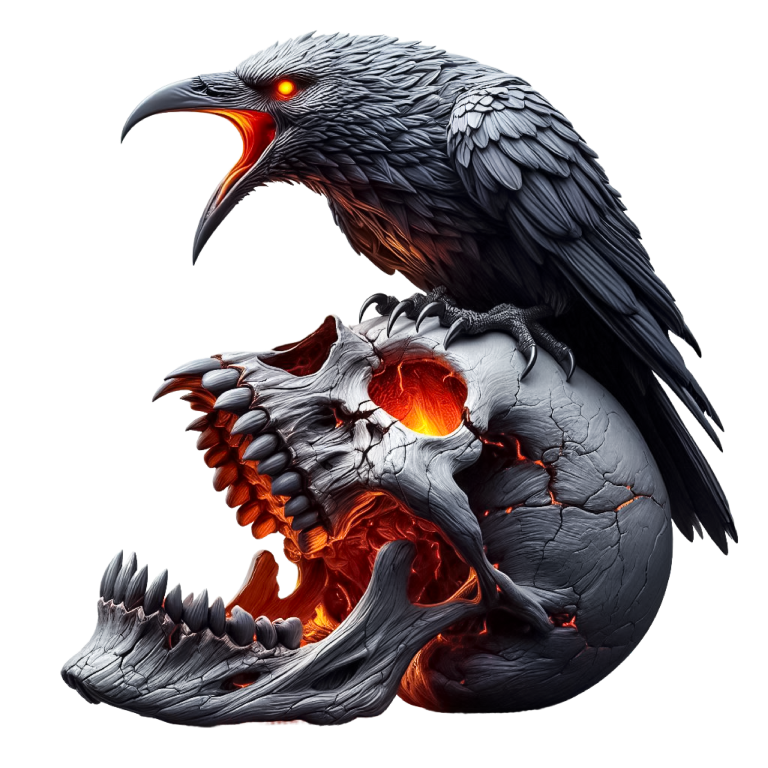 Raven Skull Black Burning Fire Vinyl Sticker Decal