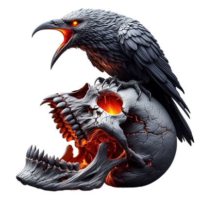 Raven Skull Black Burning Fire Vinyl Sticker Decal