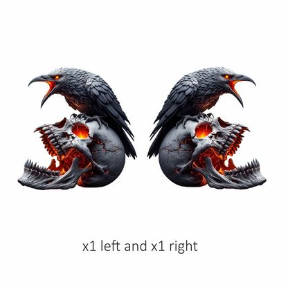 Raven Skull Black Burning Fire Vinyl Sticker Decal