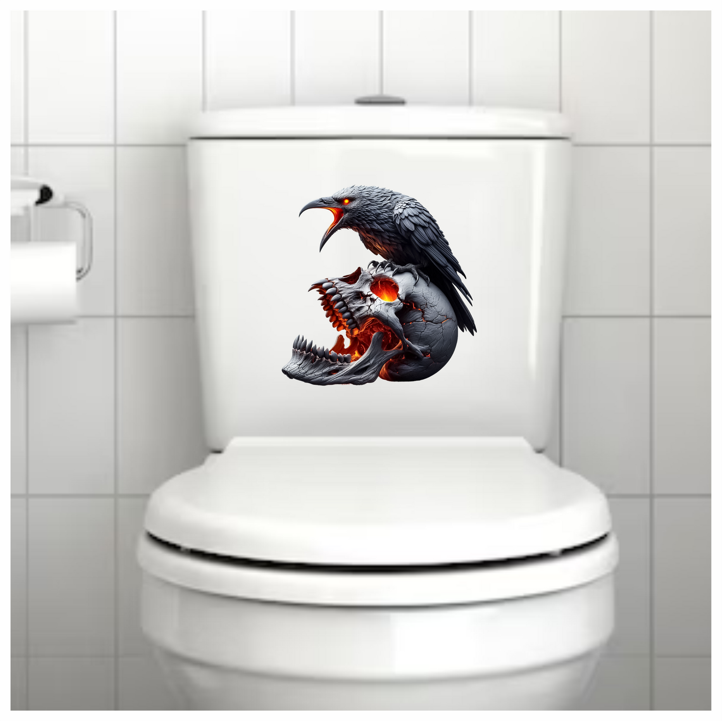 Raven Skull Black Burning Fire Vinyl Sticker Decal