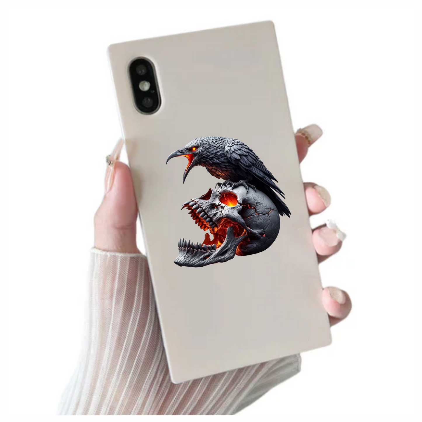 Raven Skull Black Burning Fire Vinyl Sticker Decal
