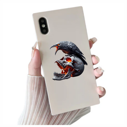 Raven Skull Black Burning Fire Vinyl Sticker Decal