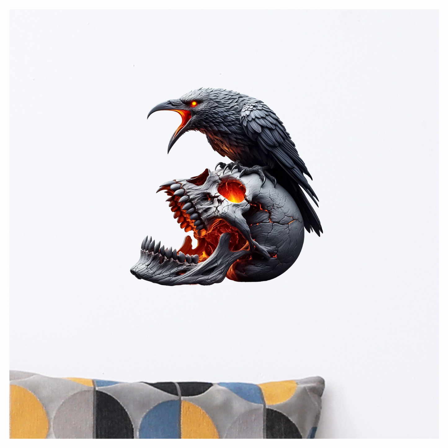 Raven Skull Black Burning Fire Vinyl Sticker Decal