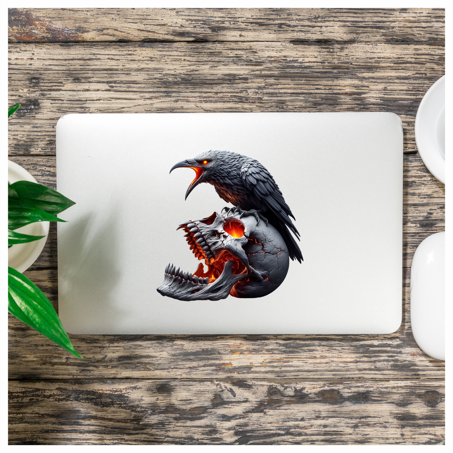 Raven Skull Black Burning Fire Vinyl Sticker Decal