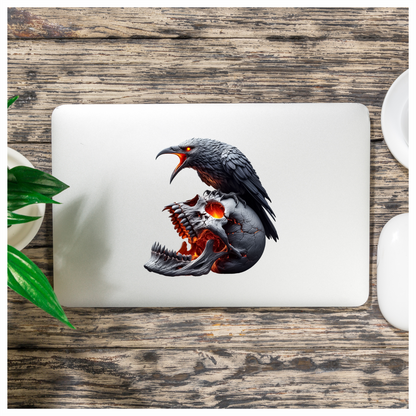 Raven Skull Black Burning Fire Vinyl Sticker Decal