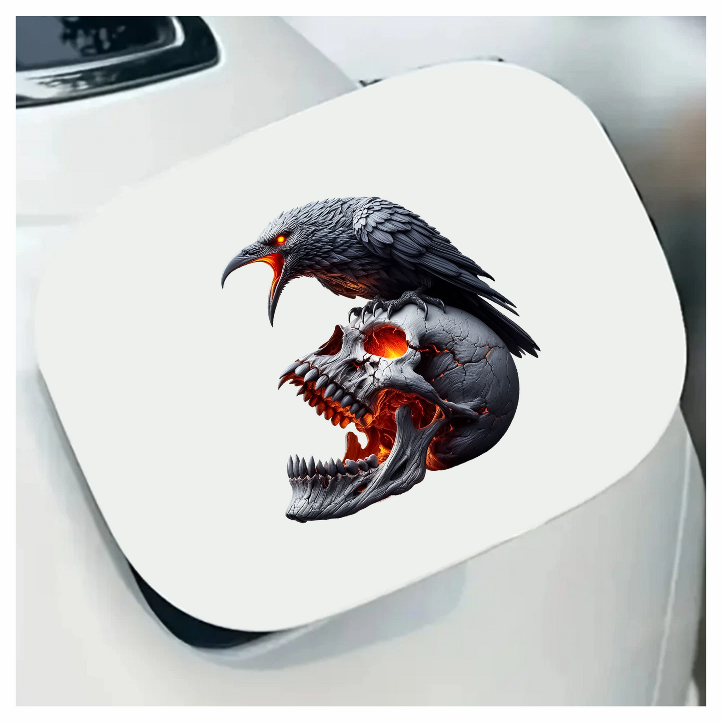 Raven Skull Black Burning Fire Vinyl Sticker Decal