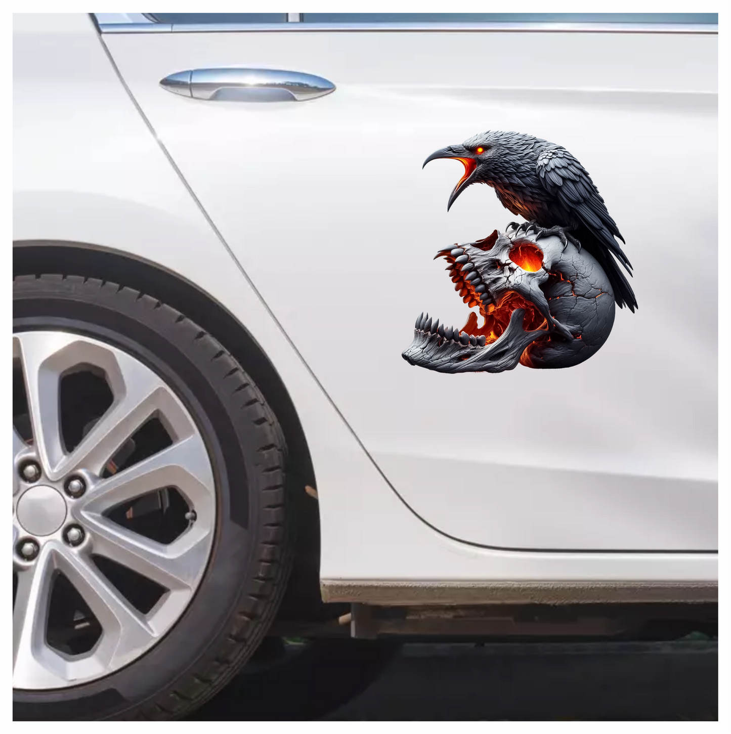 Raven Skull Black Burning Fire Vinyl Sticker Decal