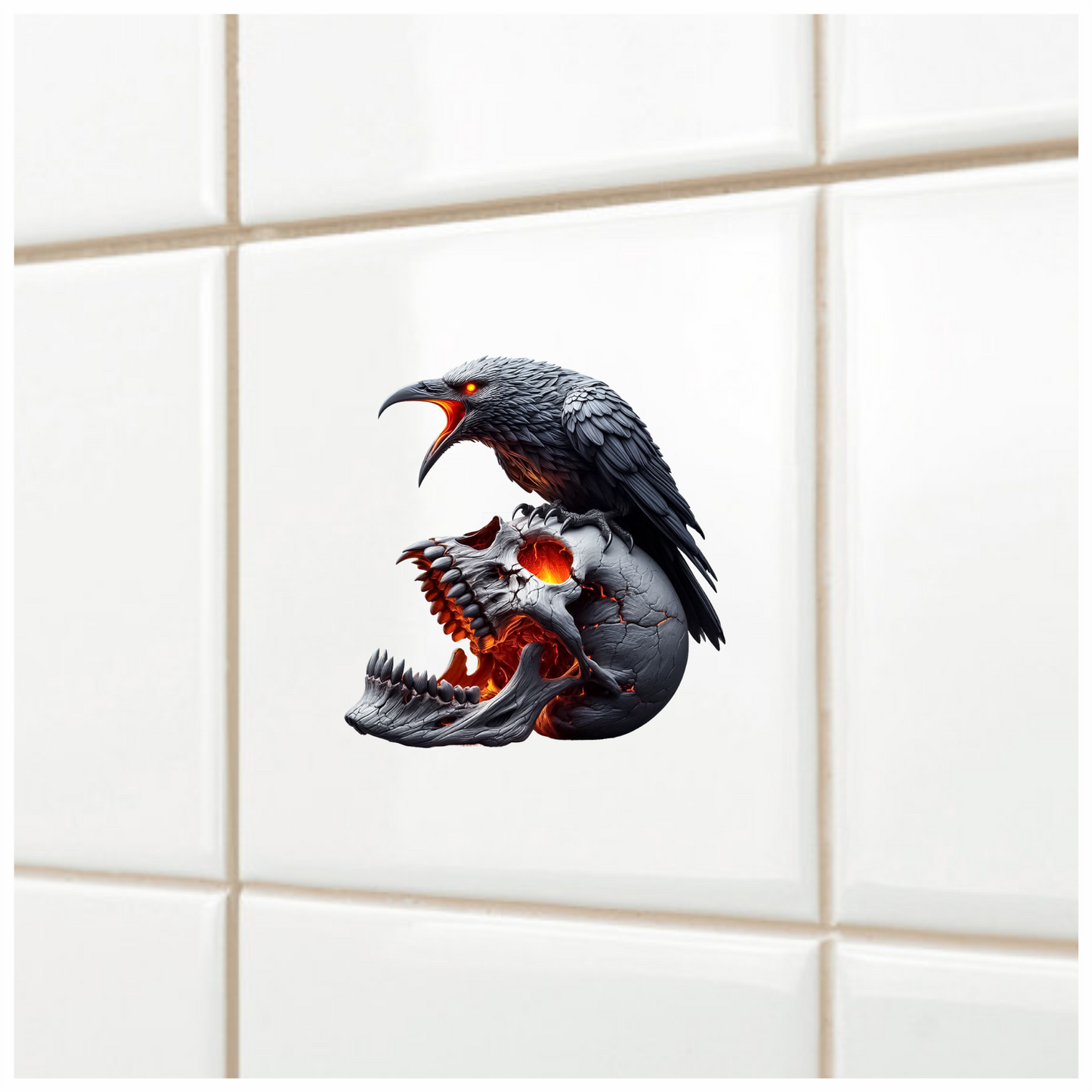 Raven Skull Black Burning Fire Vinyl Sticker Decal