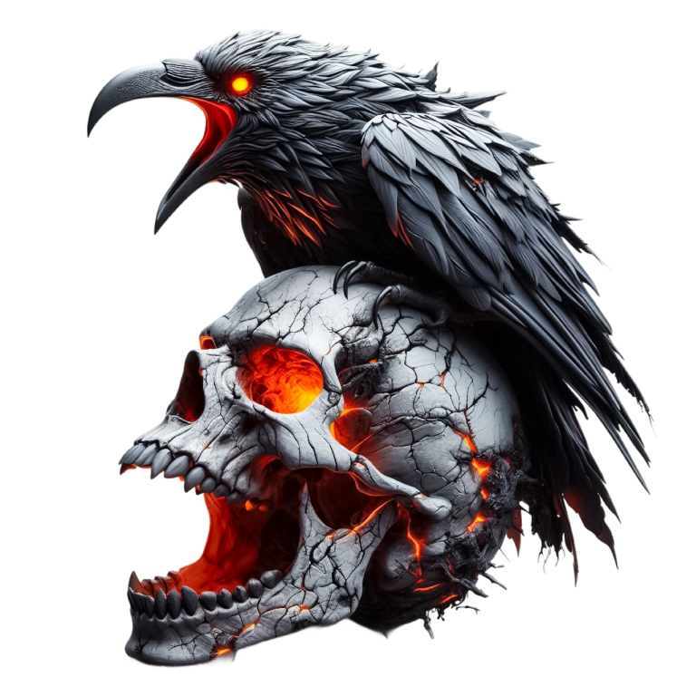 Raven Skull Cracks Red Glow Vinyl Sticker Decal