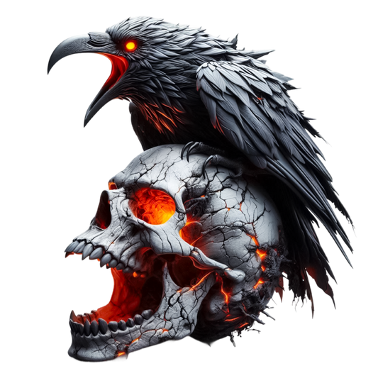 Raven Skull Cracks Red Glow Vinyl Sticker Decal