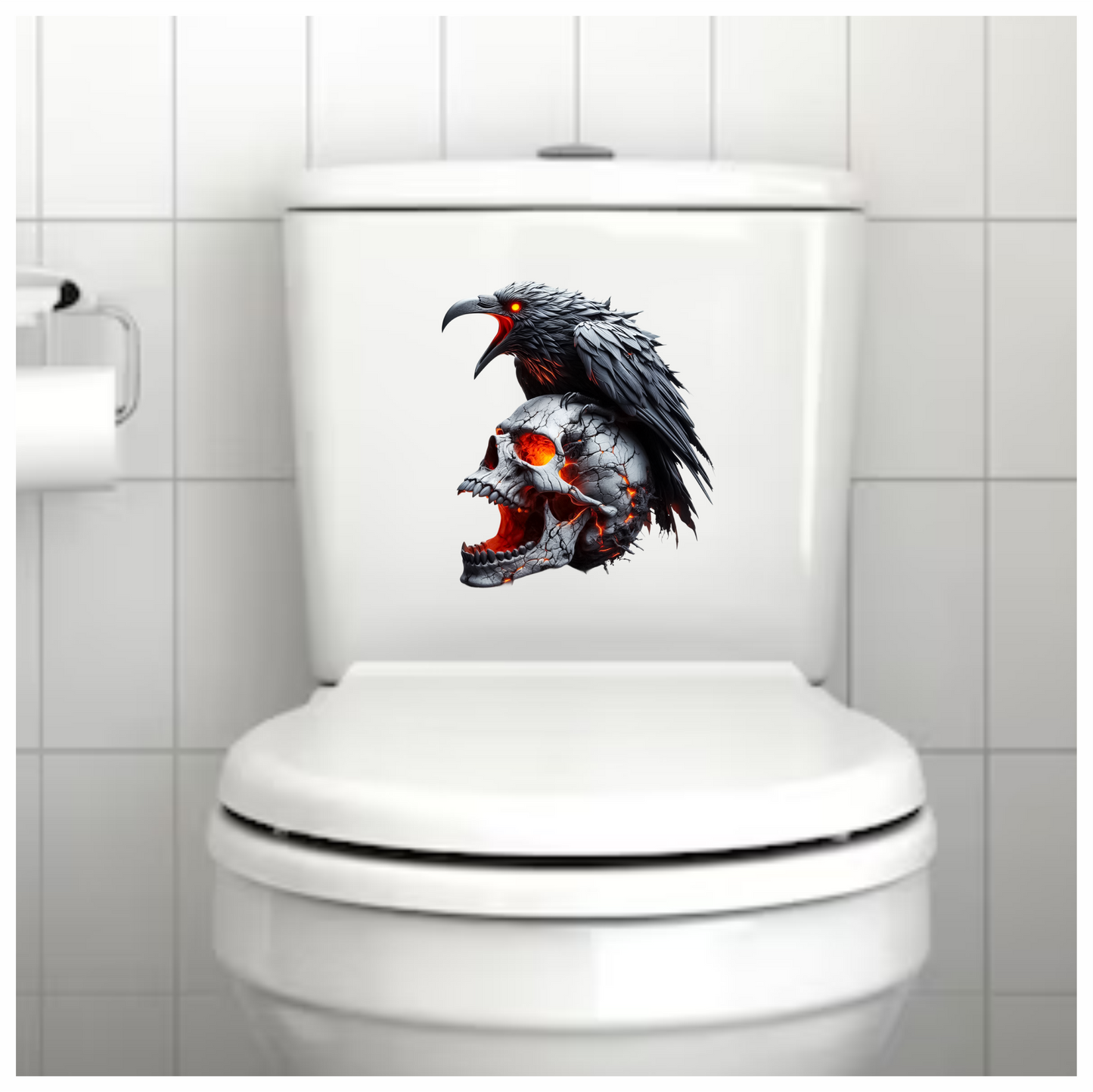 Raven Skull Cracks Red Glow Vinyl Sticker Decal