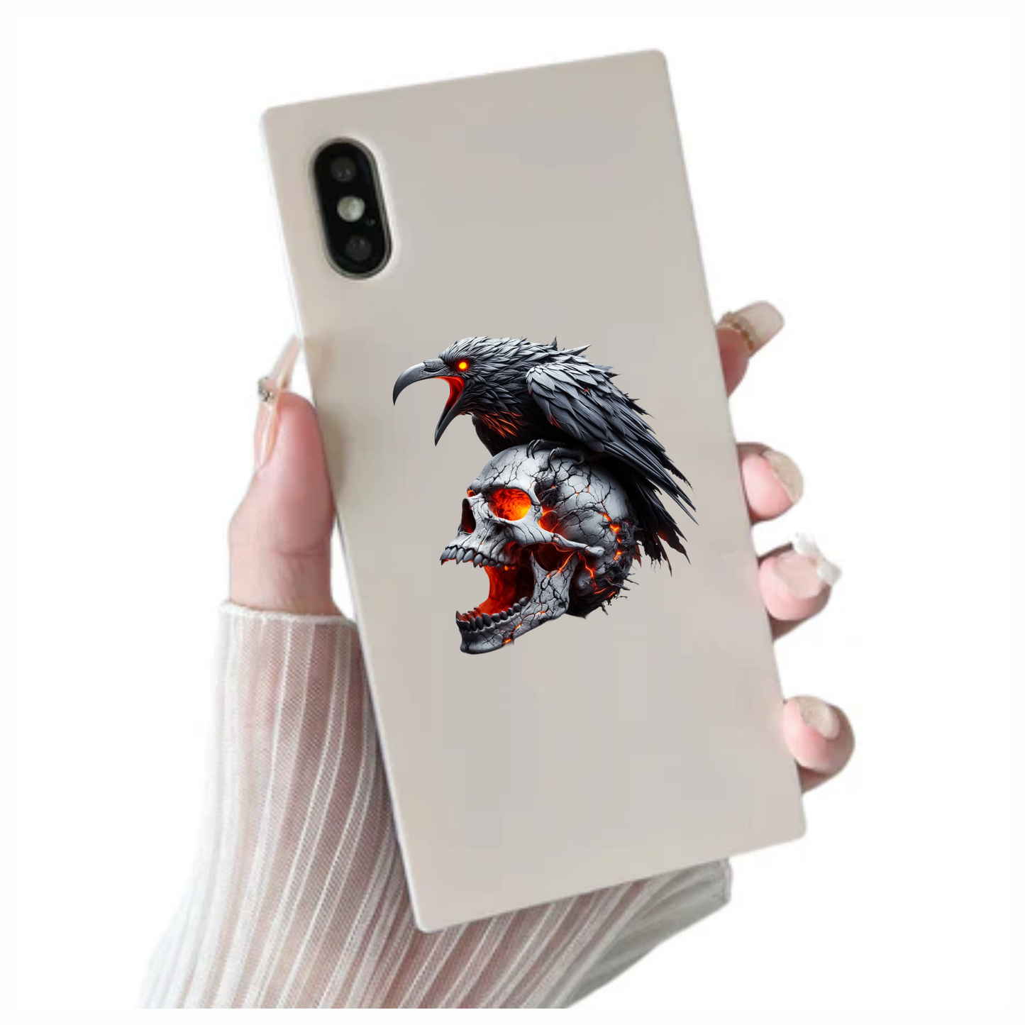 Raven Skull Cracks Red Glow Vinyl Sticker Decal