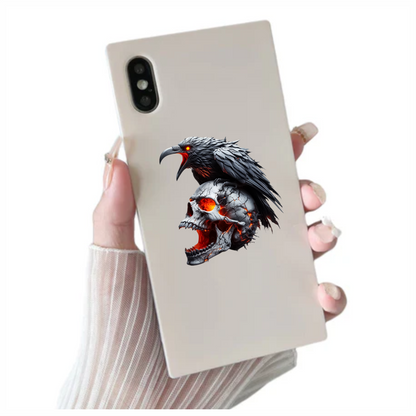 Raven Skull Cracks Red Glow Vinyl Sticker Decal