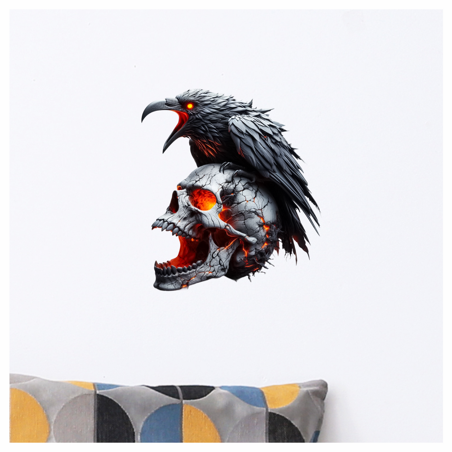 Raven Skull Cracks Red Glow Vinyl Sticker Decal
