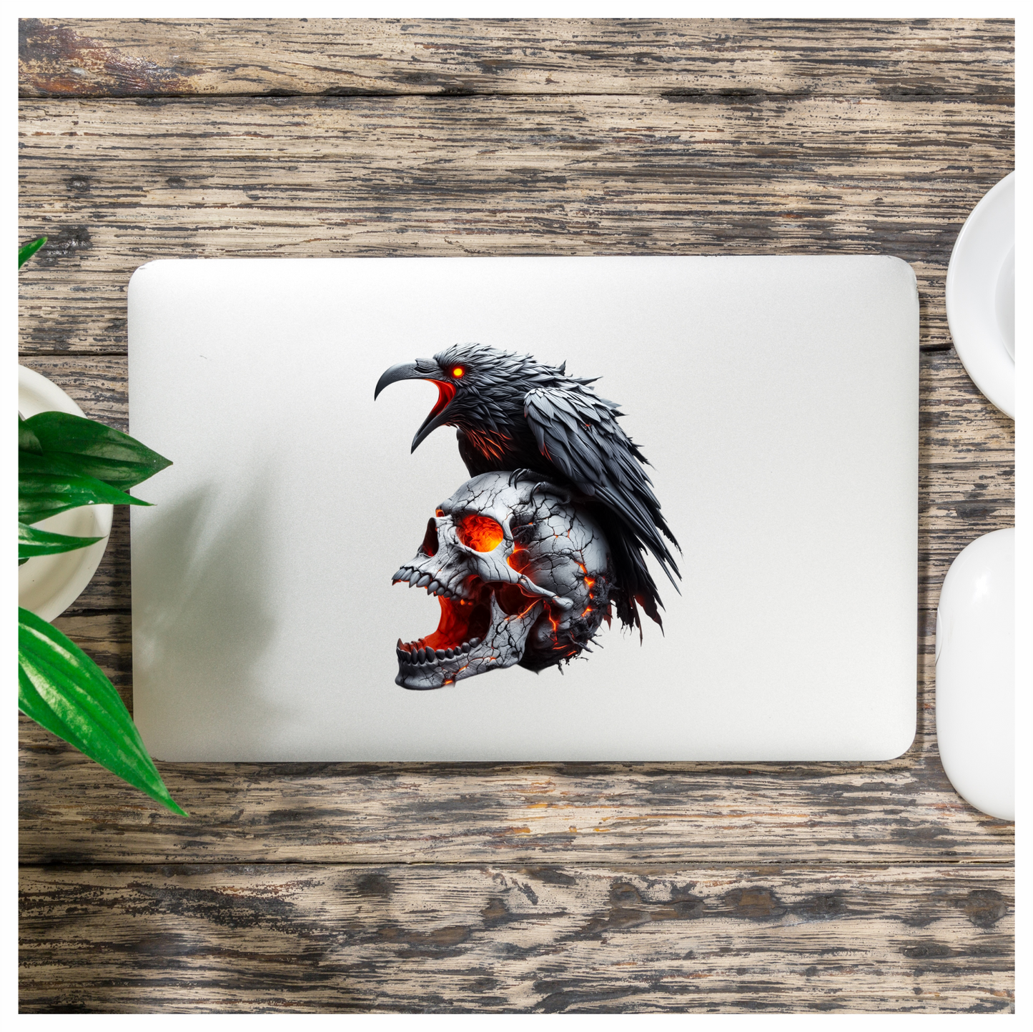Raven Skull Cracks Red Glow Vinyl Sticker Decal