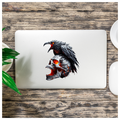 Raven Skull Cracks Red Glow Vinyl Sticker Decal