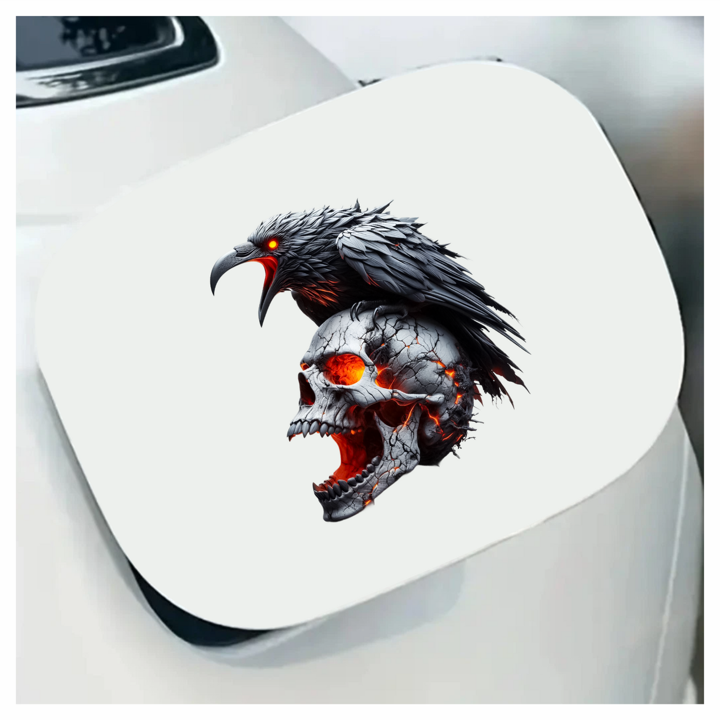 Raven Skull Cracks Red Glow Vinyl Sticker Decal