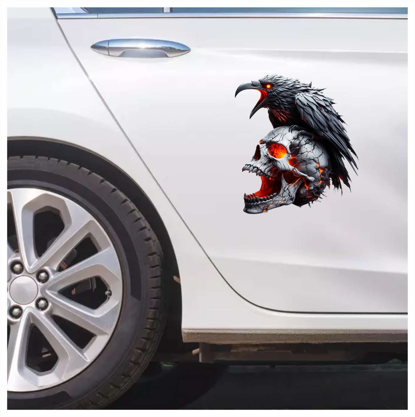 Raven Skull Cracks Red Glow Vinyl Sticker Decal