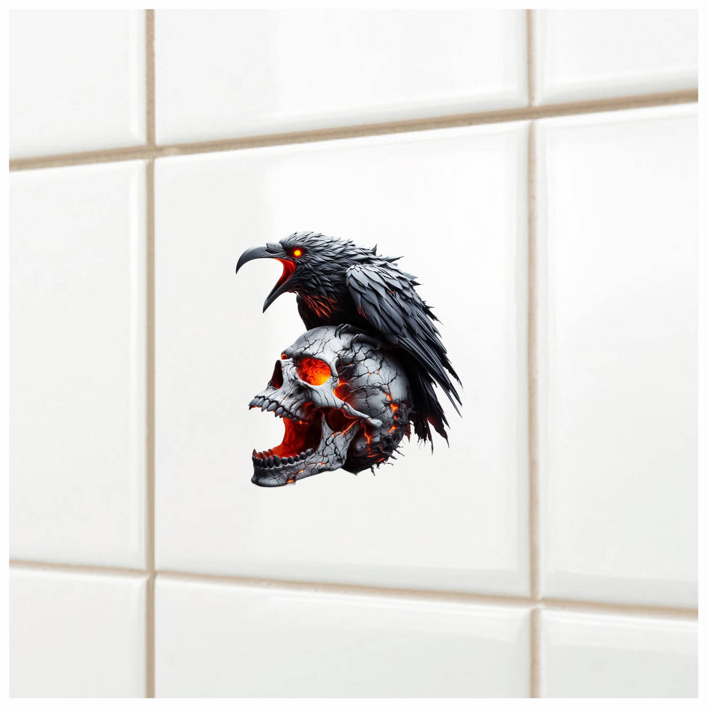 Raven Skull Cracks Red Glow Vinyl Sticker Decal