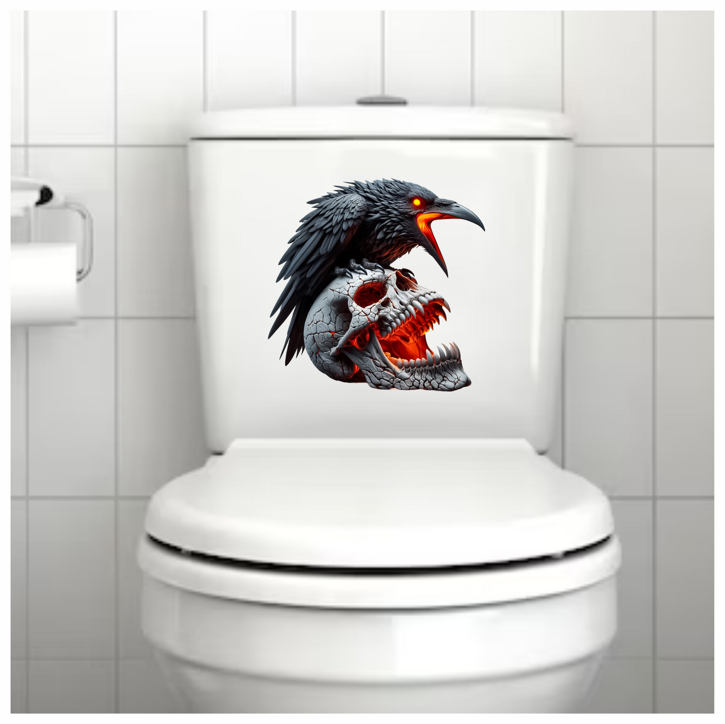 Raven Black Skull Teeth Burning Vinyl Sticker Decal