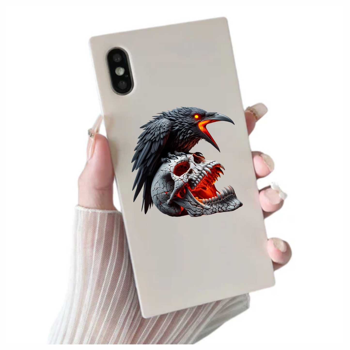Raven Black Skull Teeth Burning Vinyl Sticker Decal