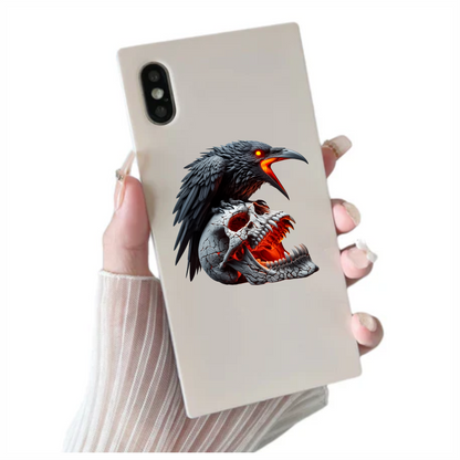Raven Black Skull Teeth Burning Vinyl Sticker Decal