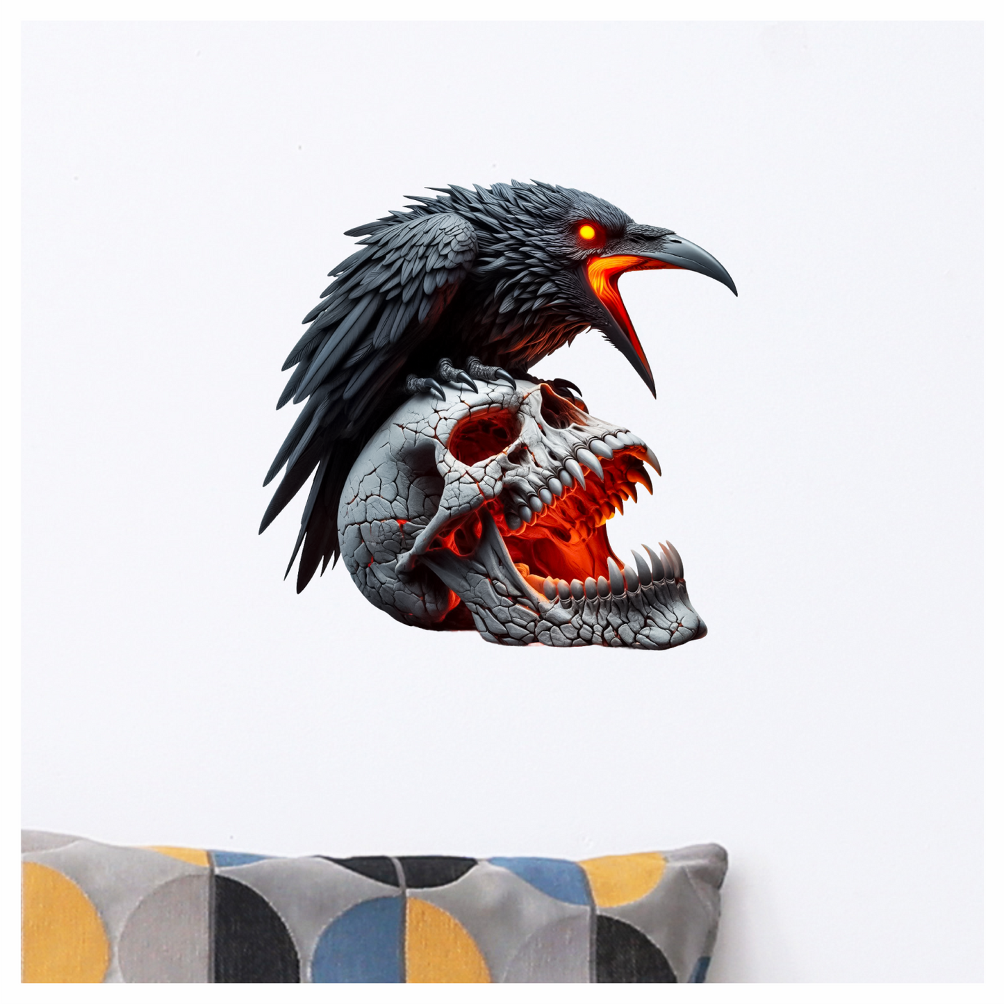 Raven Black Skull Teeth Burning Vinyl Sticker Decal